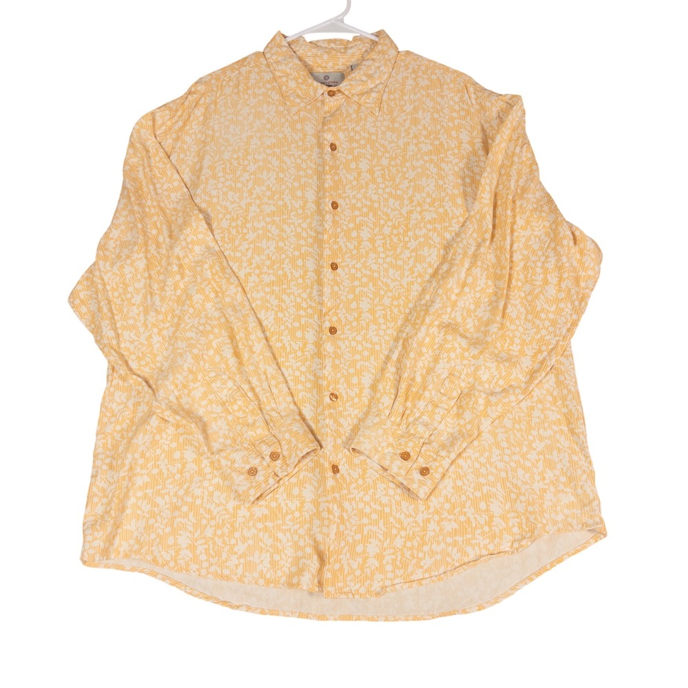 Bobby Chan Mens XXL Yellow Silk Bamboo Floral Stripe Long Sleeve Button Shirt 2X